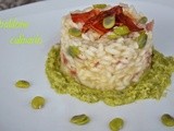 Risotto fave e speck su crema di fave